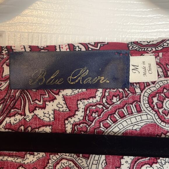 Blue Rain Medium Blouse Red White Paisley 3/4 Sleeve Half Button Style #14-733 - Picture 3 of 9